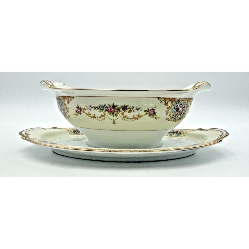 Vintage Noritake China Coypel #3732 Gravy Boat with Attached Underplate